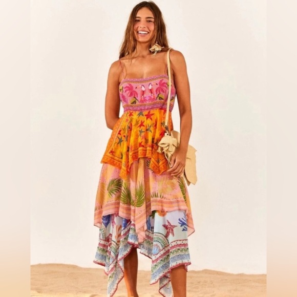 Farm Rio Mixed Scarves Midi Dress XS - Picture 6 of 6